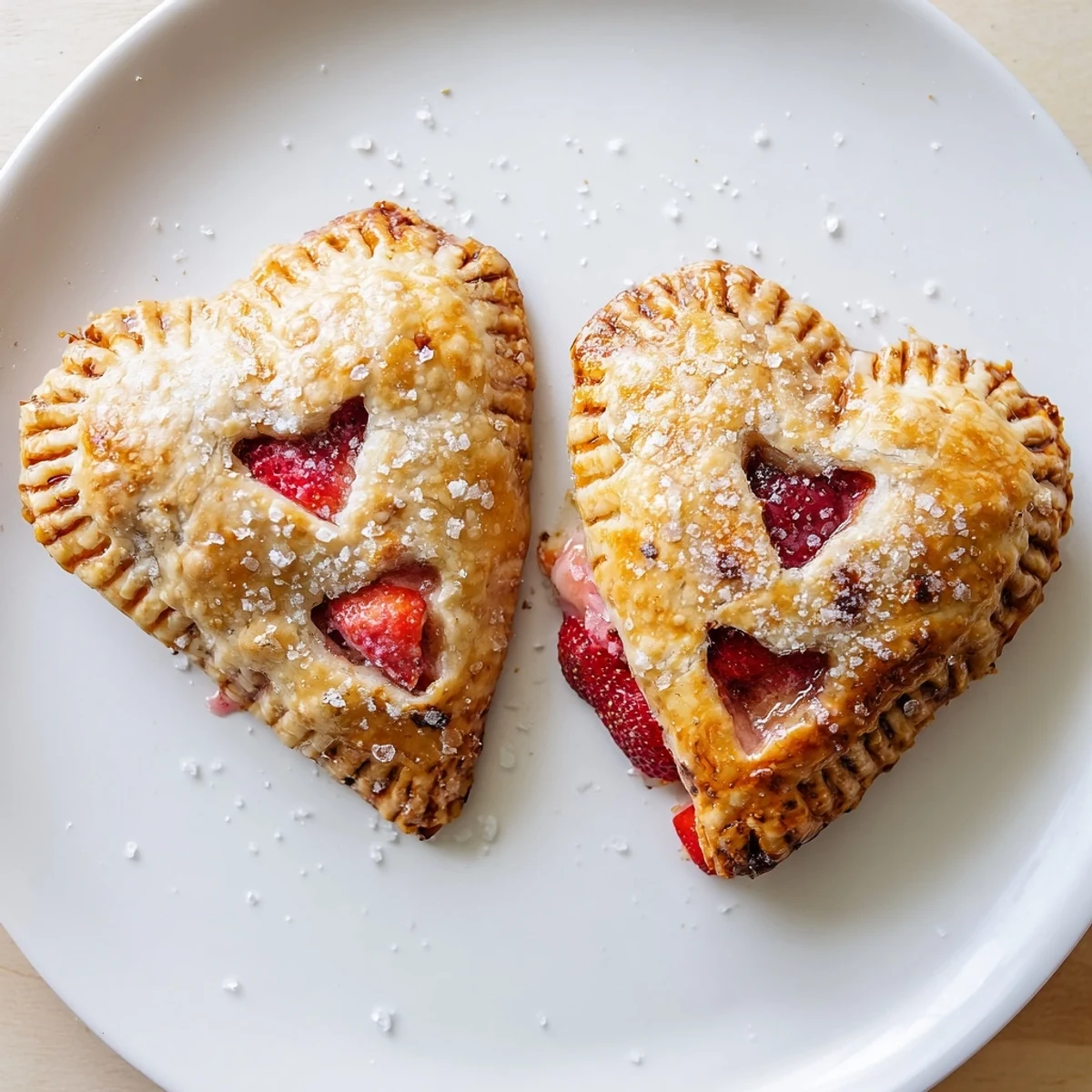 Sweet Heart Shaped Strawberry Hand Pies arranged on a rustic wooden board, perfect for a romantic dessert or festive gathering.