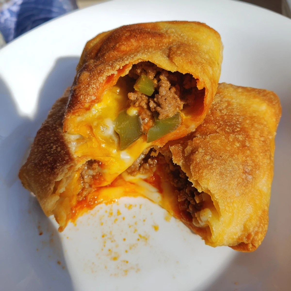 Freshly baked Touchdown Pizza Rolls filled with savory halal beef and veggies, served with warm marinara.  