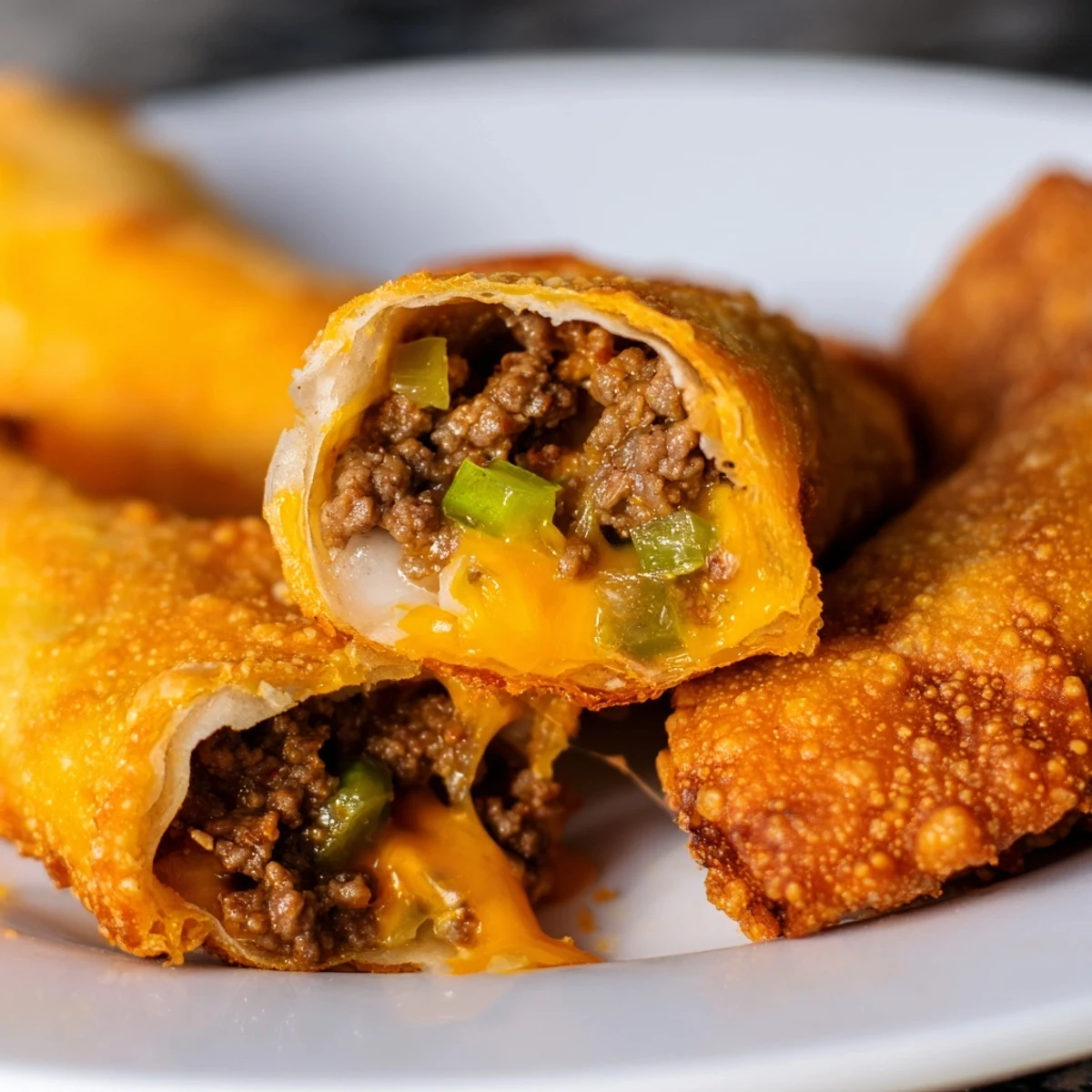 Crunchy Touchdown Pizza Rolls packed with halal beef, peppers, and cheese, ideal for party snacking.