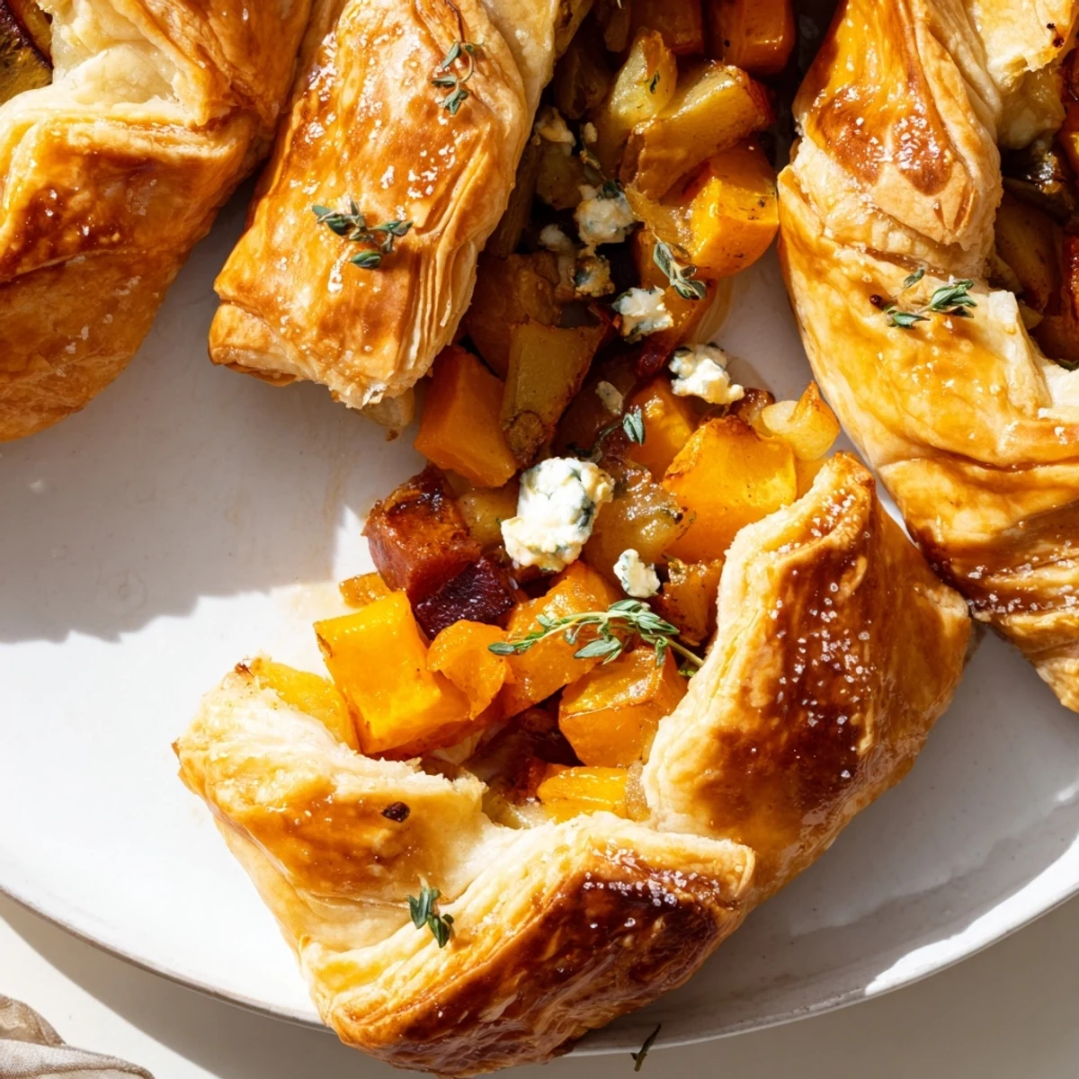 Slice of warm Roasted Butternut Squash and Apple Galette reveals tender squash, tart apples, and a buttery, golden-brown crust.