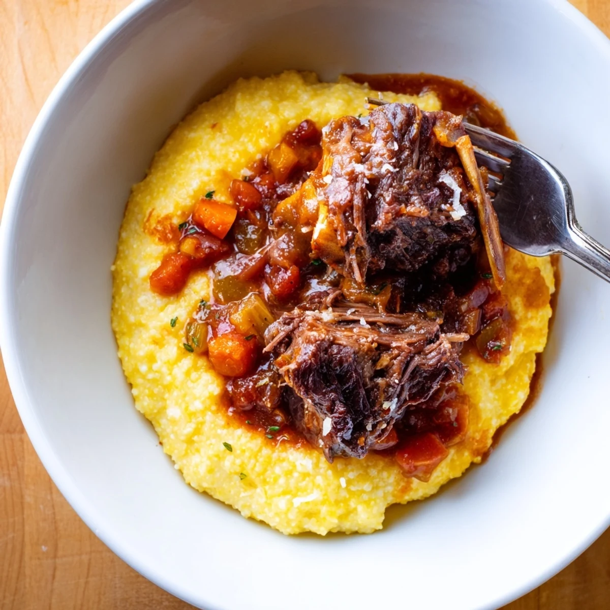 Serve this hearty Creamy Polenta with Braised Beef Short Ribs with roasted vegetables for an impressive gluten-free dinner.