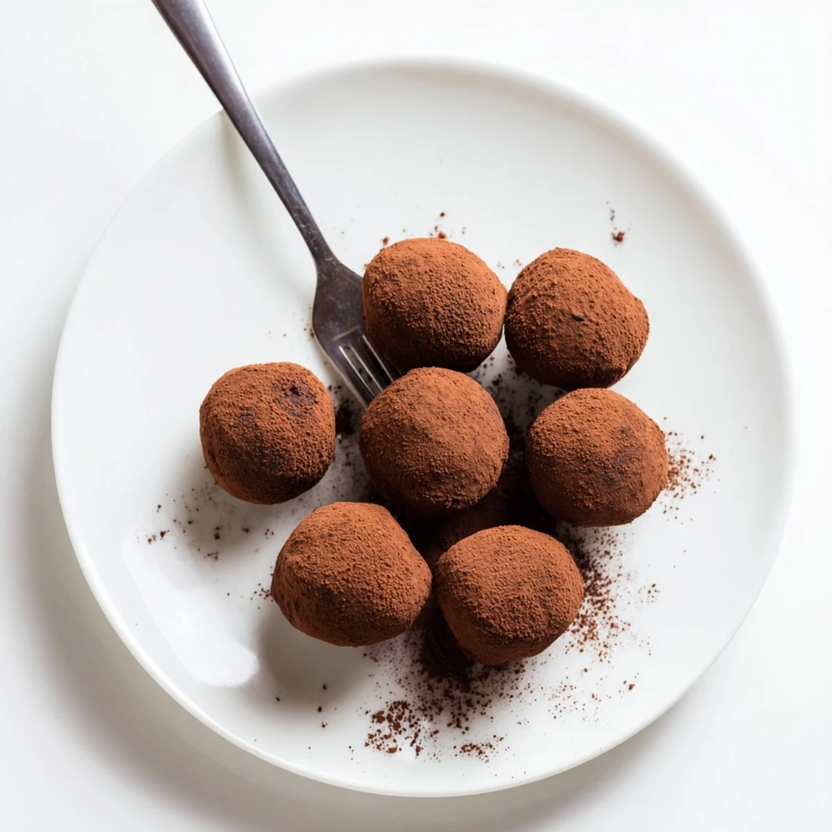 A close-up of homemade chocolate truffles with cocoa powder highlights their fudgy interior and lightly textured coating, perfect for gifting.  