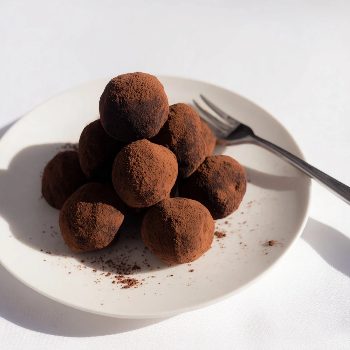These French chocolate truffles with cocoa powder sit on a wooden board, offering a melt-in-your-mouth treat ideal for holiday gatherings.