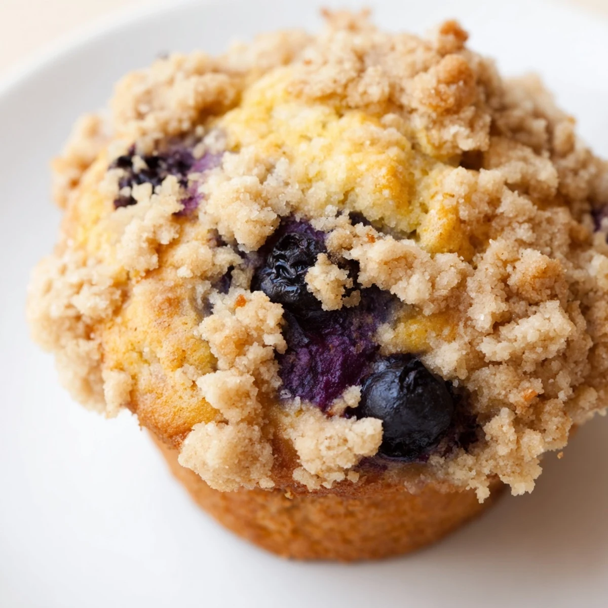 Lemon Blueberry Muffins with Streusel arranged on a white plate, perfect for a sweet breakfast or afternoon snack.