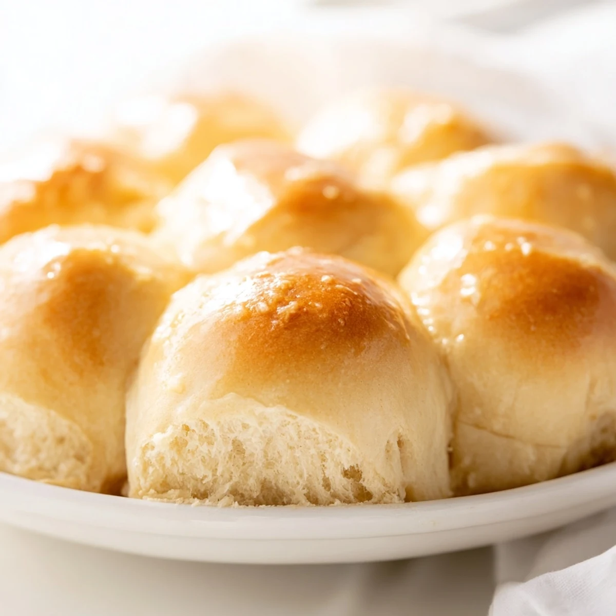 Freshly baked Best Vegan Dinner Rolls arranged in a greased baking dish, brushed with melted vegan butter for a glossy finish. 