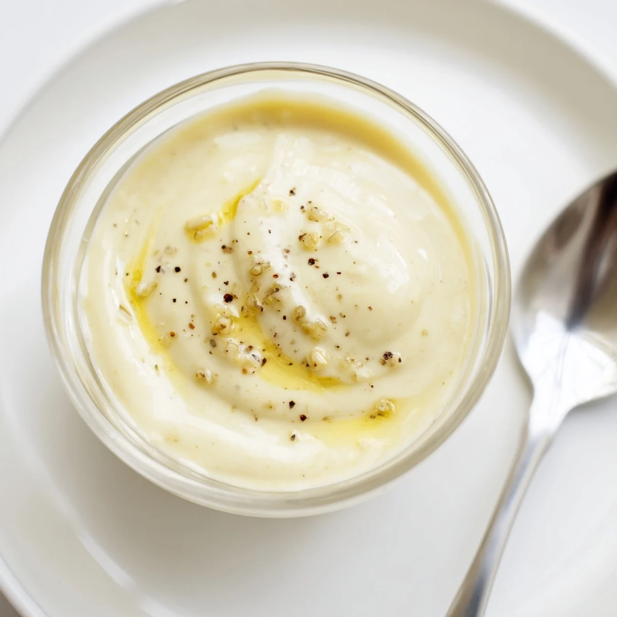 Homemade Lemon Dijon Dressing in a small pitcher, ready to serve on roasted vegetables.