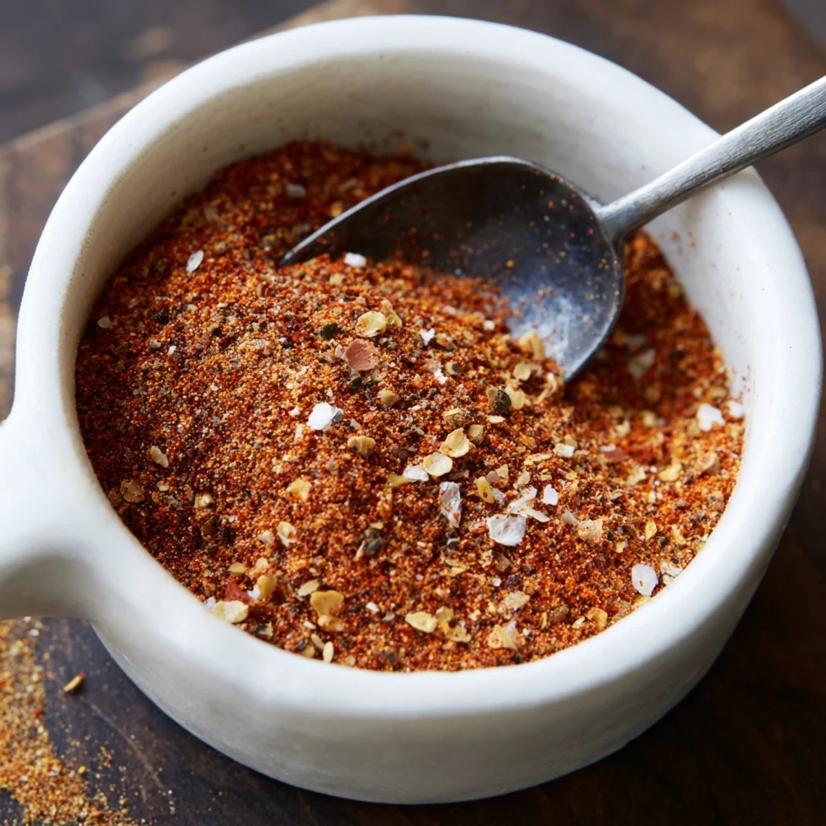 A hand sprinkling Easy Homemade Taco Seasoning Mix into a skillet of sizzling ground turkey, with fresh cilantro nearby for a taco night garnish.