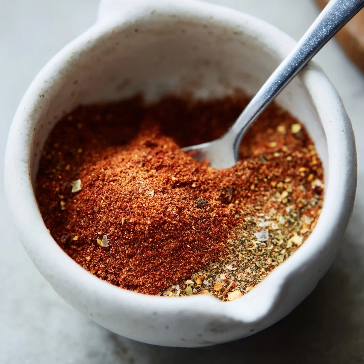 Small bowl filled with freshly mixed Easy Homemade Taco Seasoning Mix, showcasing cumin and chili powder, ready to season ground beef or veggies.
