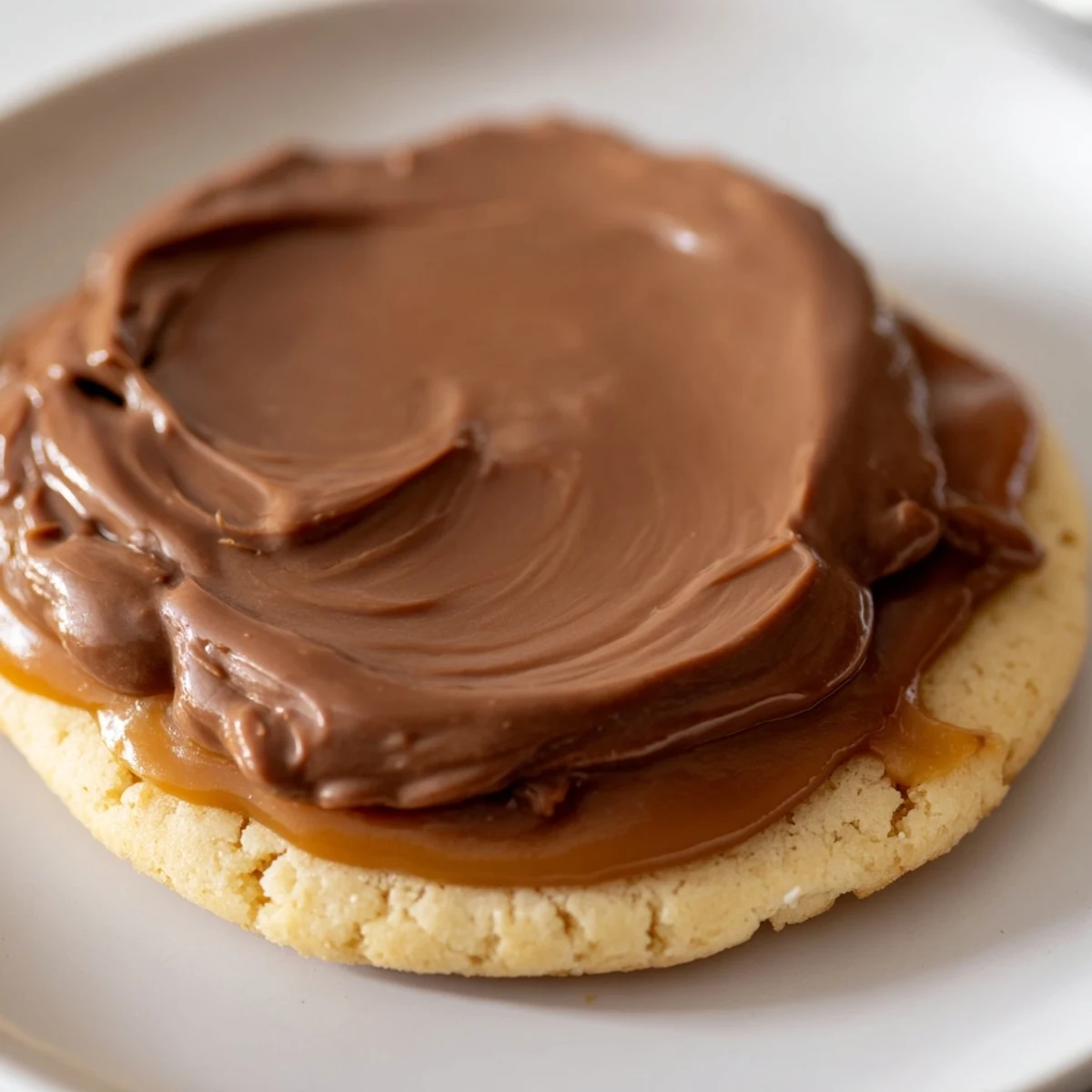 Twix Cookies arranged on a rustic wooden board alongside a glass of milk for dipping.