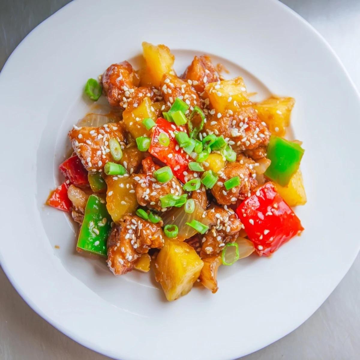 Sweet Hawaiian Crockpot Chicken served in a bowl with tender shredded chicken, pineapple chunks, and vibrant bell peppers over fluffy rice.