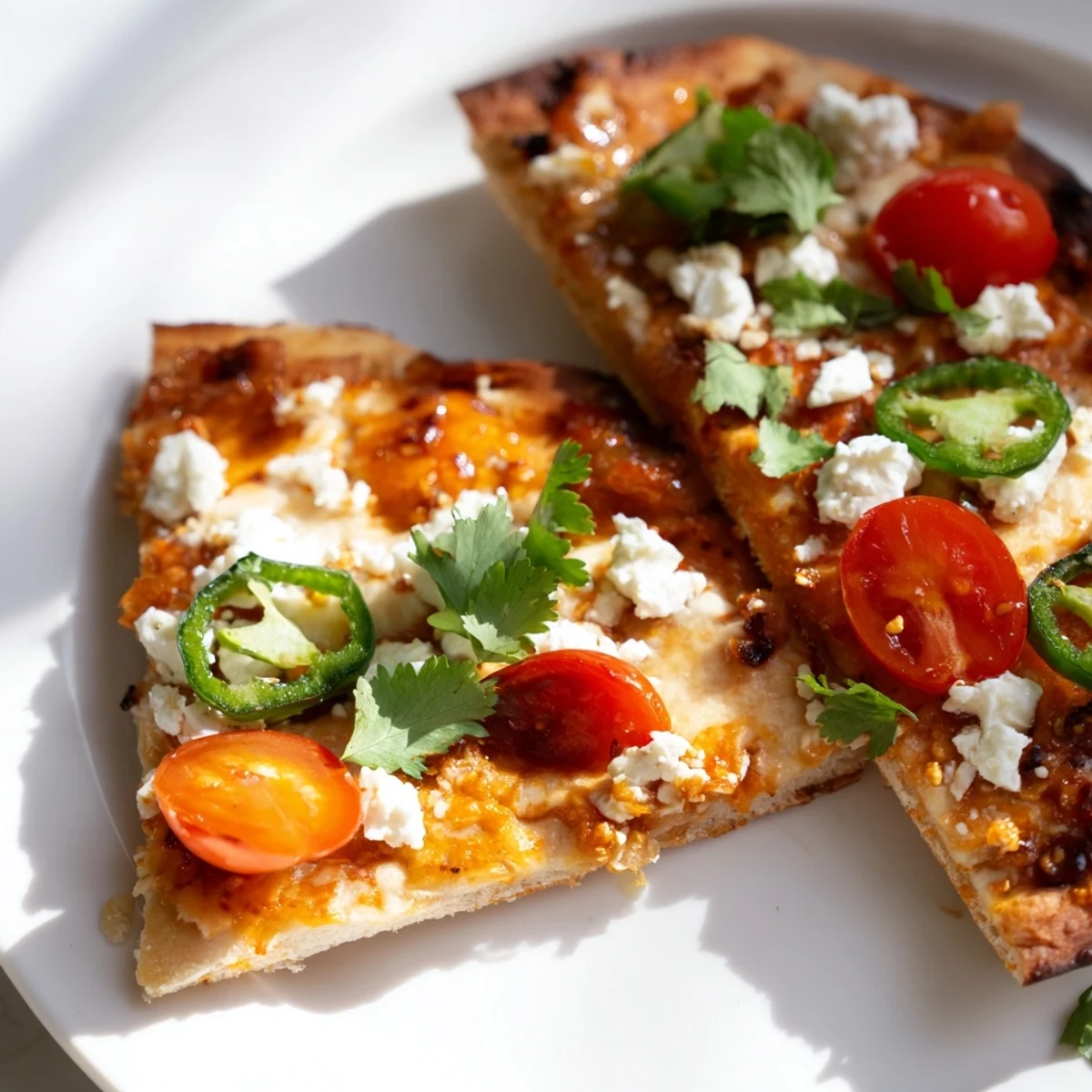 A close-up shows Sweet Heat Honey Garlic Flatbread Pizza with bubbling cheese and a drizzle of honey for a sweet kick.