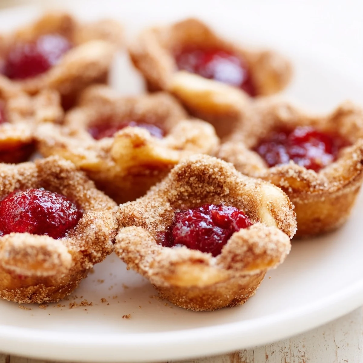 Golden-brown Quick Cherry Pie Bites fresh from the oven with bubbly red filling.
