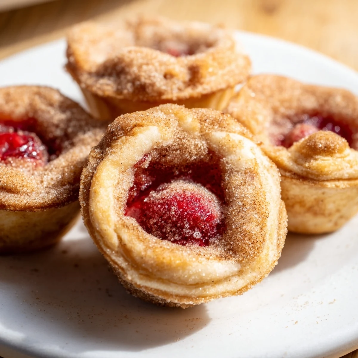 A close-up of Quick Cherry Pie Bites served on a wire rack with cinnamon sugar topping.