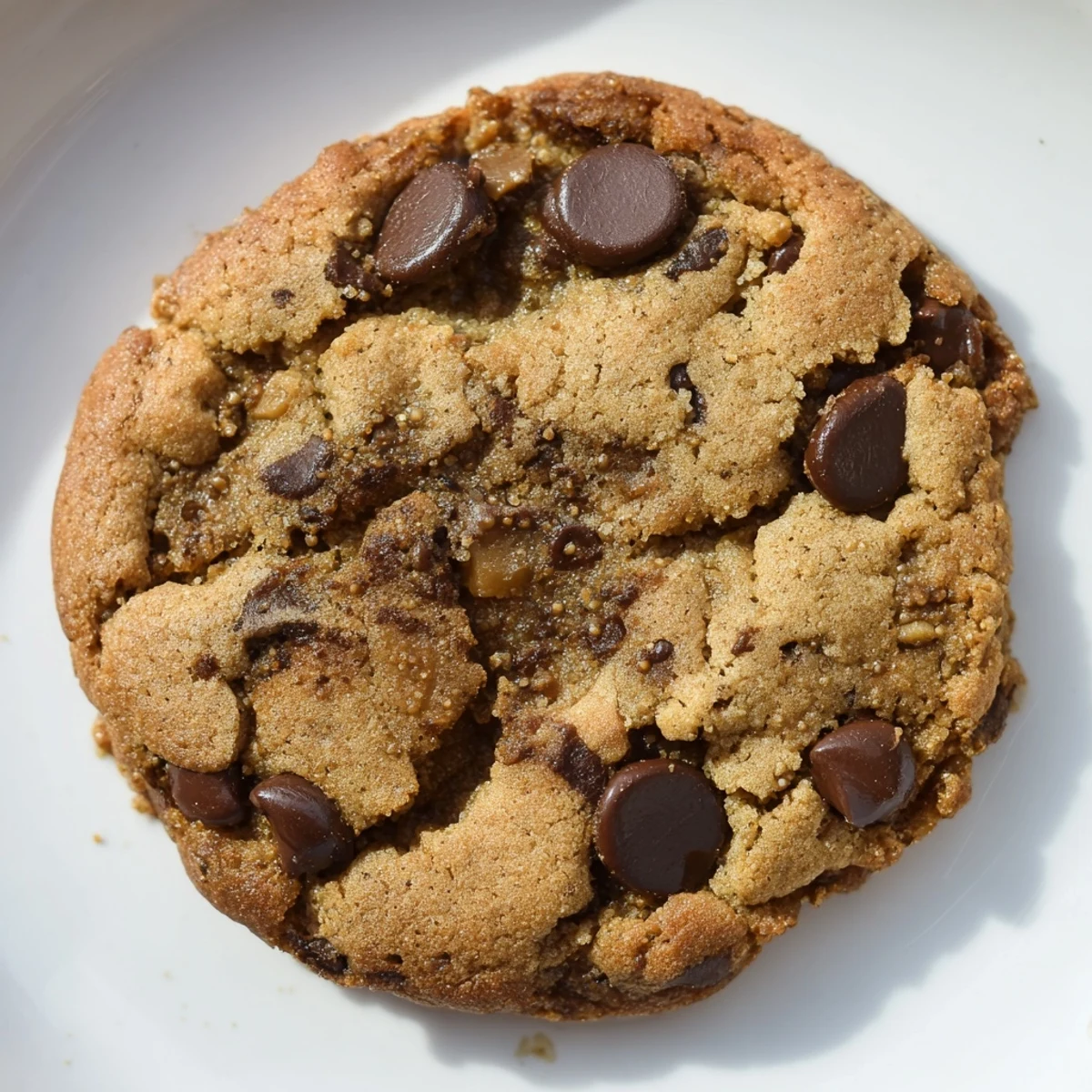 Freshly baked Chai Spiced Chocolate Chip Cookies on a wire rack with melty semi-sweet chocolate chips and warm spice flecks.