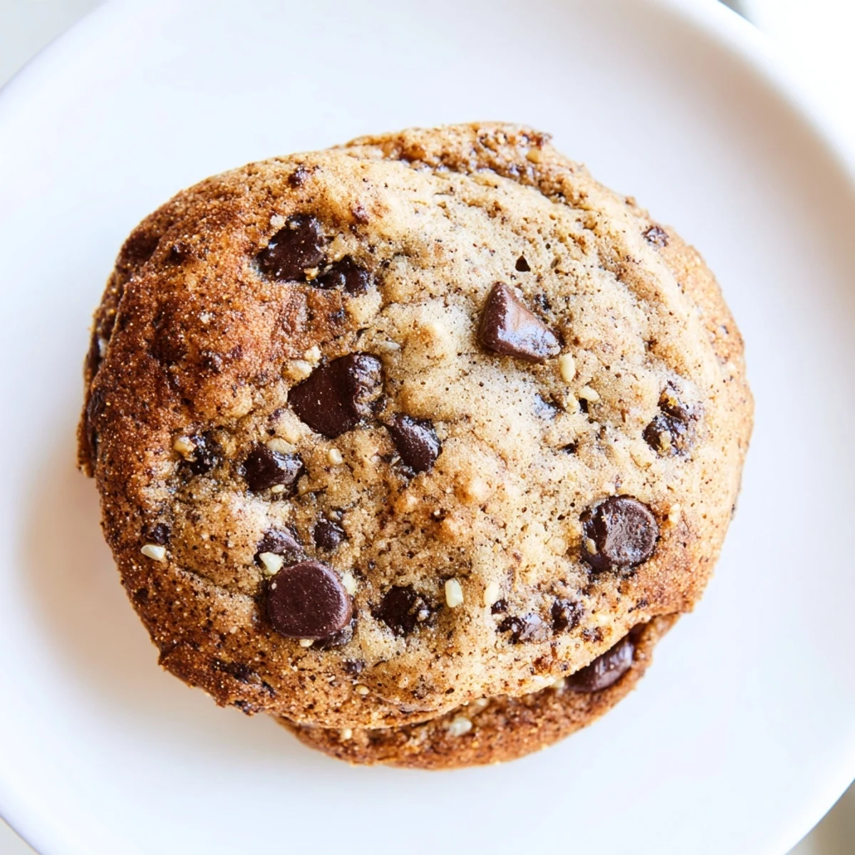 Close-up of Chai Spiced Chocolate Chip Cookies stacked on a rustic board, cinnamon and cardamom aromas visualized.