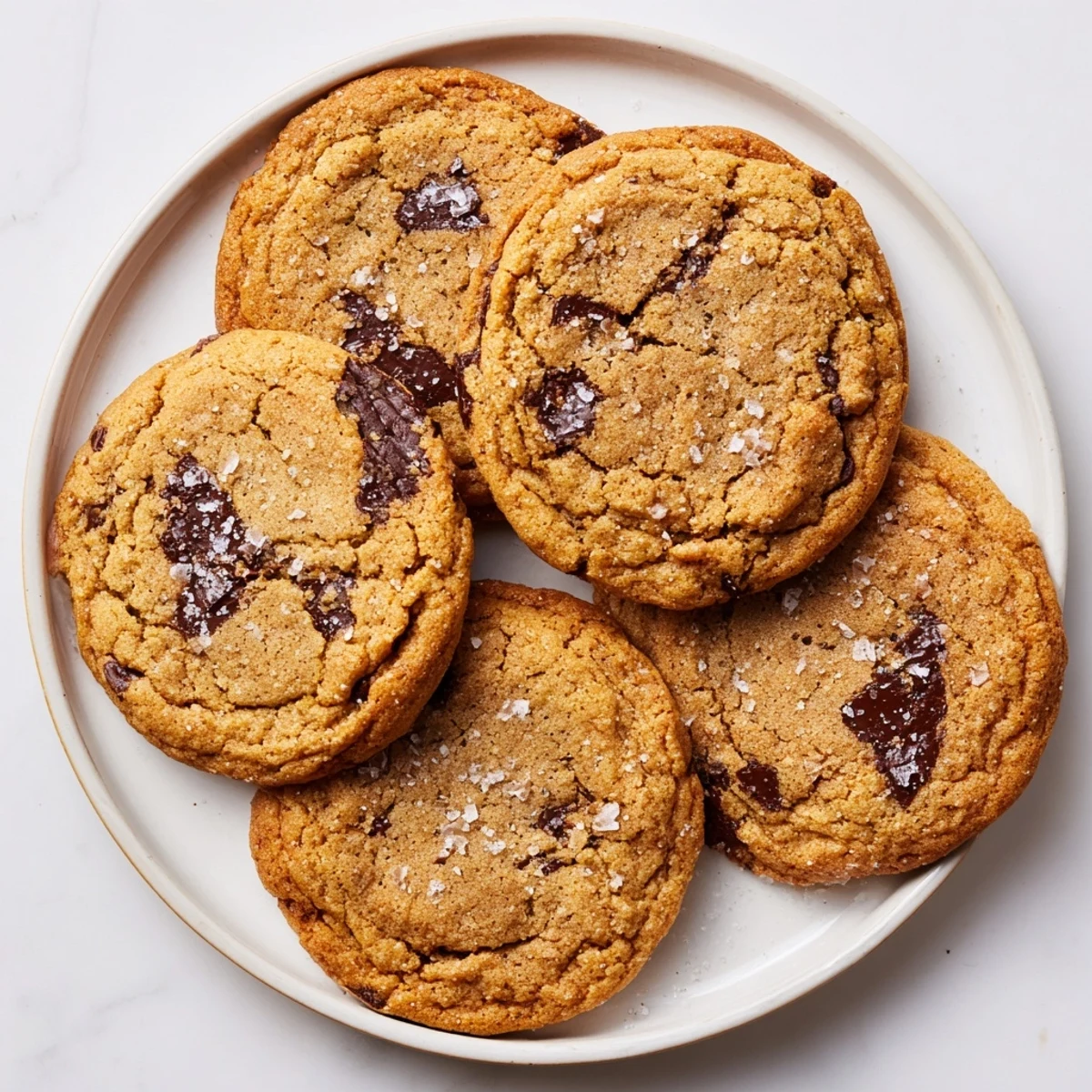Close-up of warm Miso Chocolate Chip Cookies on a wooden board, with a glass of cold milk ready for dipping.