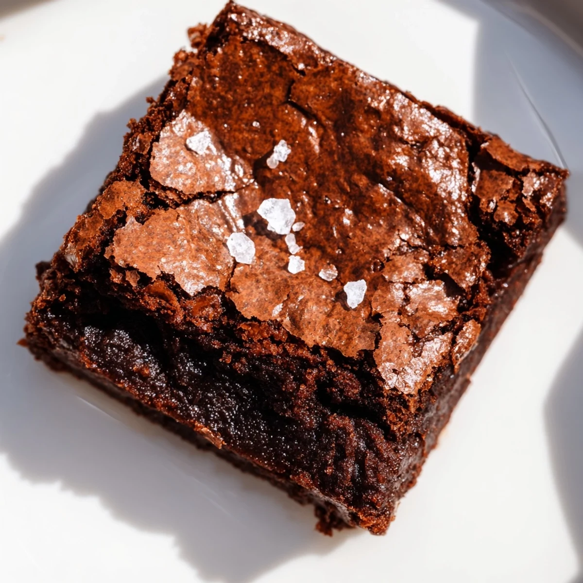 A cut piece of fudgy brown butter mochi brownies served on a plate with fresh berries and vanilla ice cream.