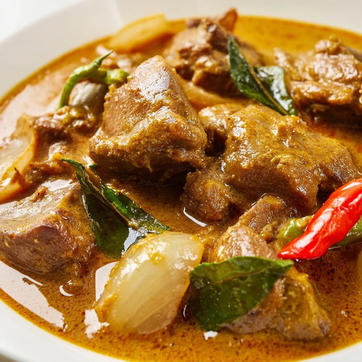 A steaming bowl of Sri Lankan Lamb Shank Curry paired with fluffy rice and fresh coriander garnish.