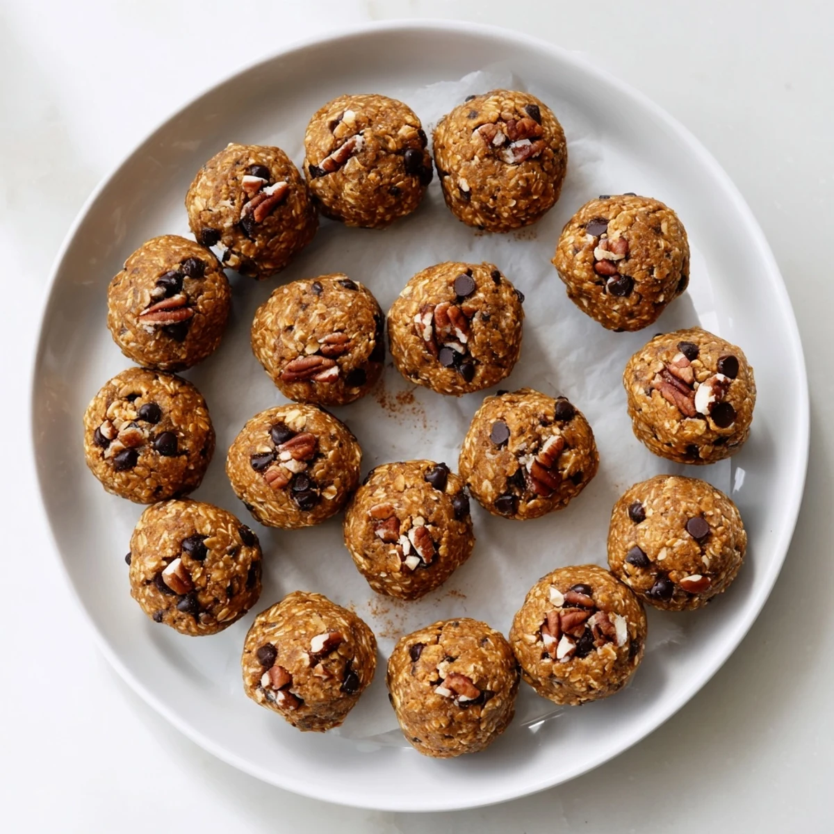 No Bake High Protein Pumpkin Bites chilled and ready to eat, showing a soft, chewy texture.