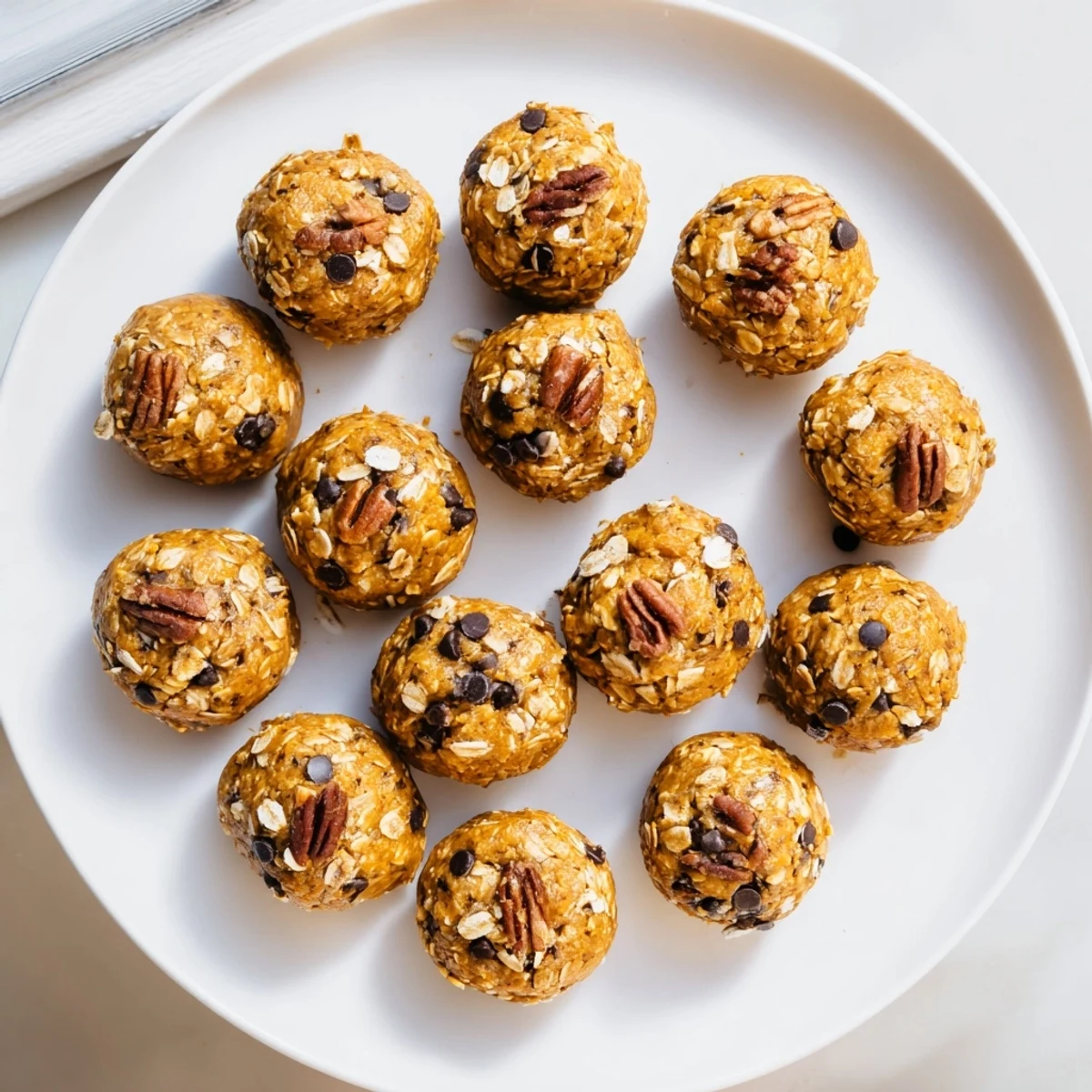 Bowl of No Bake High Protein Pumpkin Bites with a sprinkle of cinnamon for an autumnal snack.