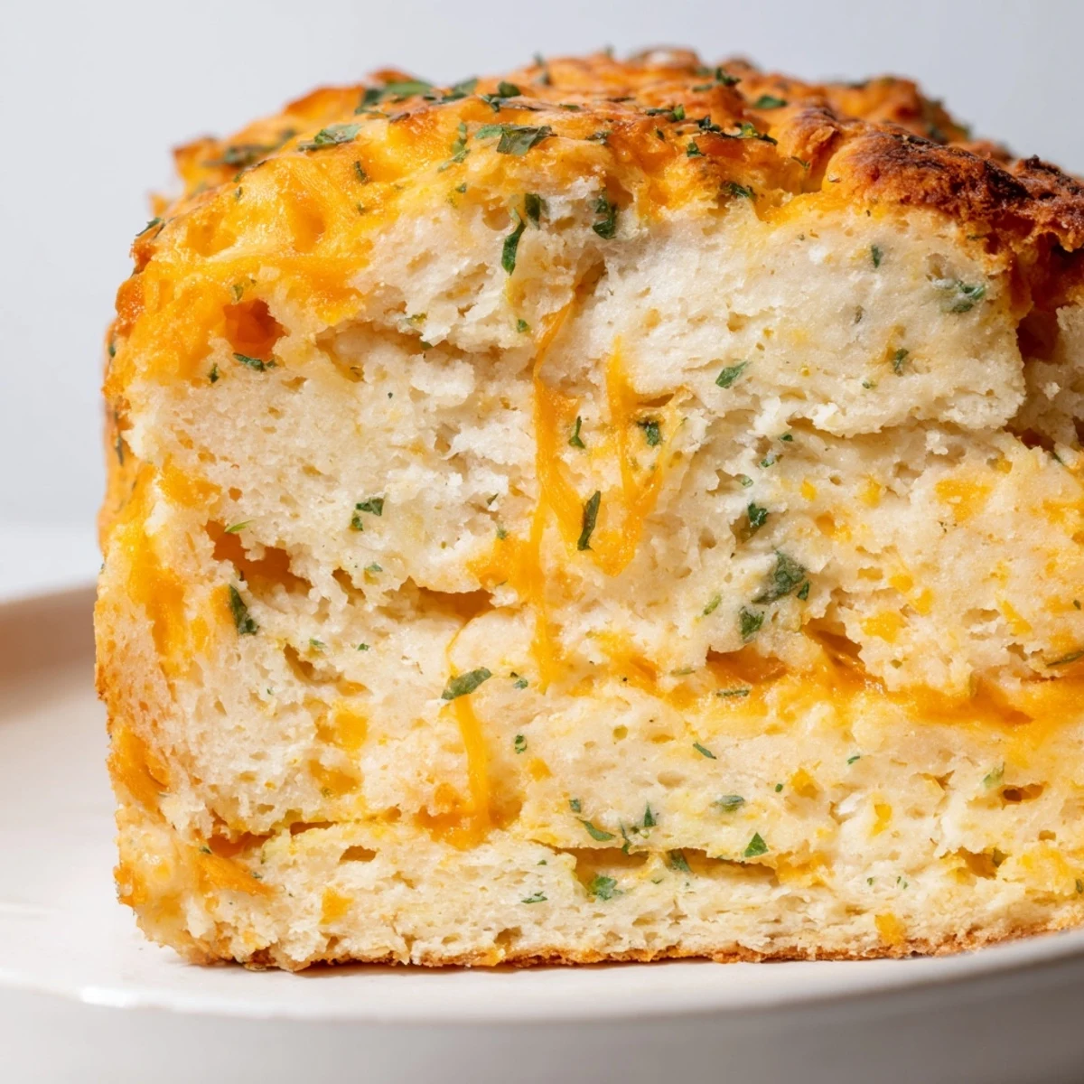 Homemade Red Lobsters Cheddar Bay Biscuit Loaf on a rustic board with parsley garnish.