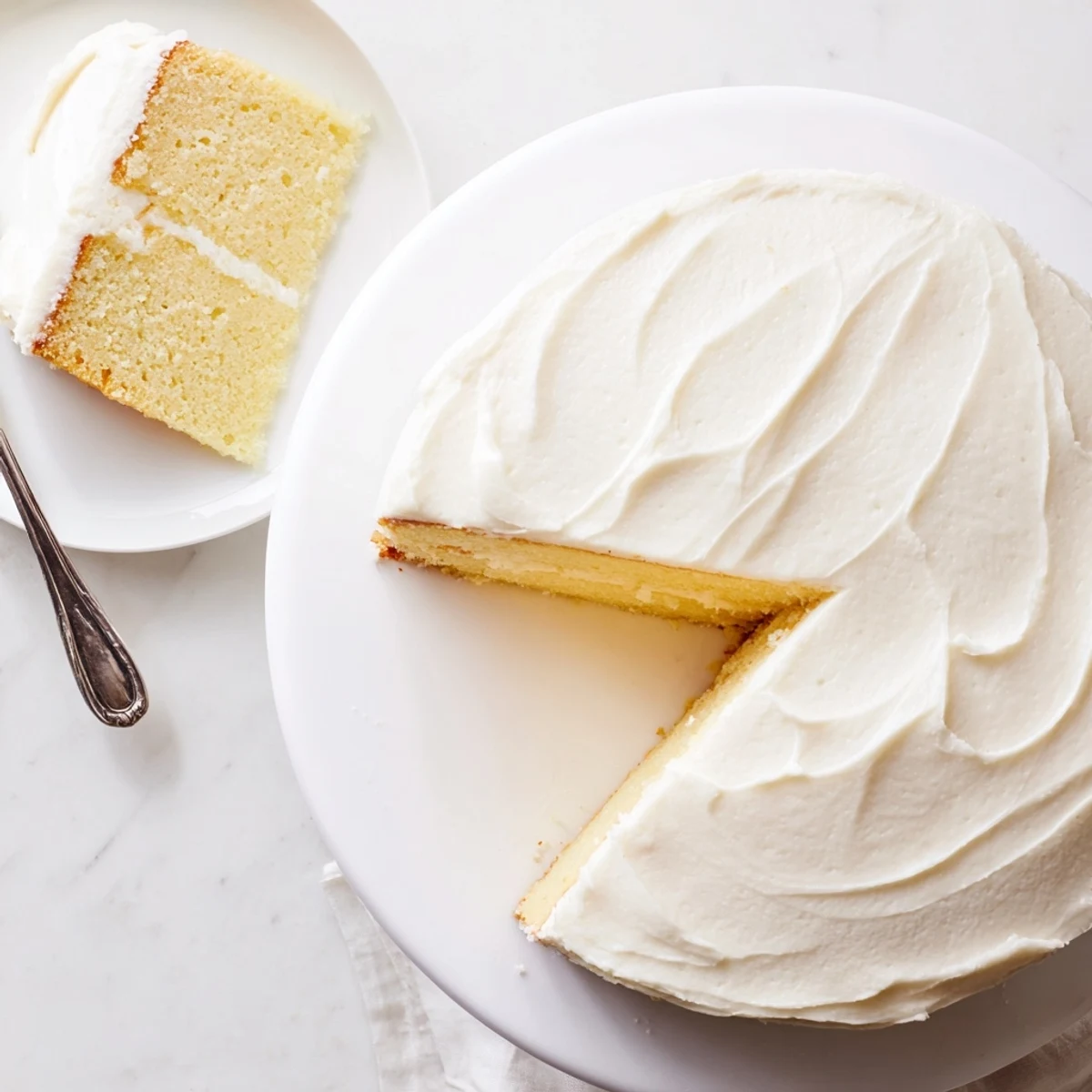 A beautifully decorated Perfect Vanilla Cake with creamy buttercream frosting, ready to serve at a birthday celebration.