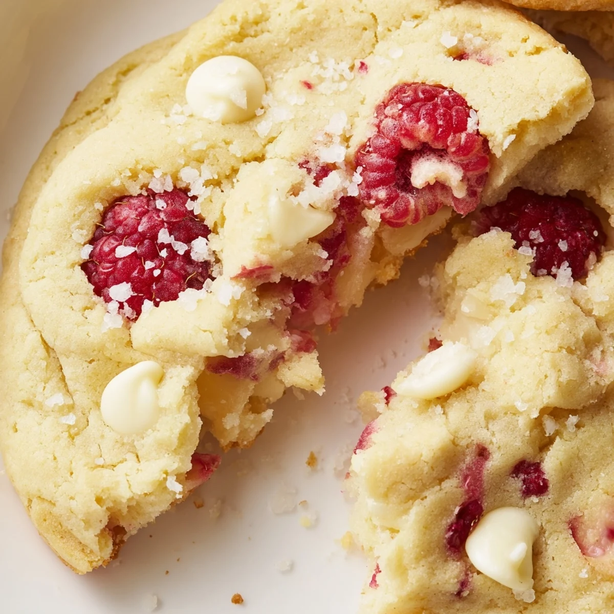 Chewy lemon raspberry cookies studded with juicy red berries beside a glass of iced tea