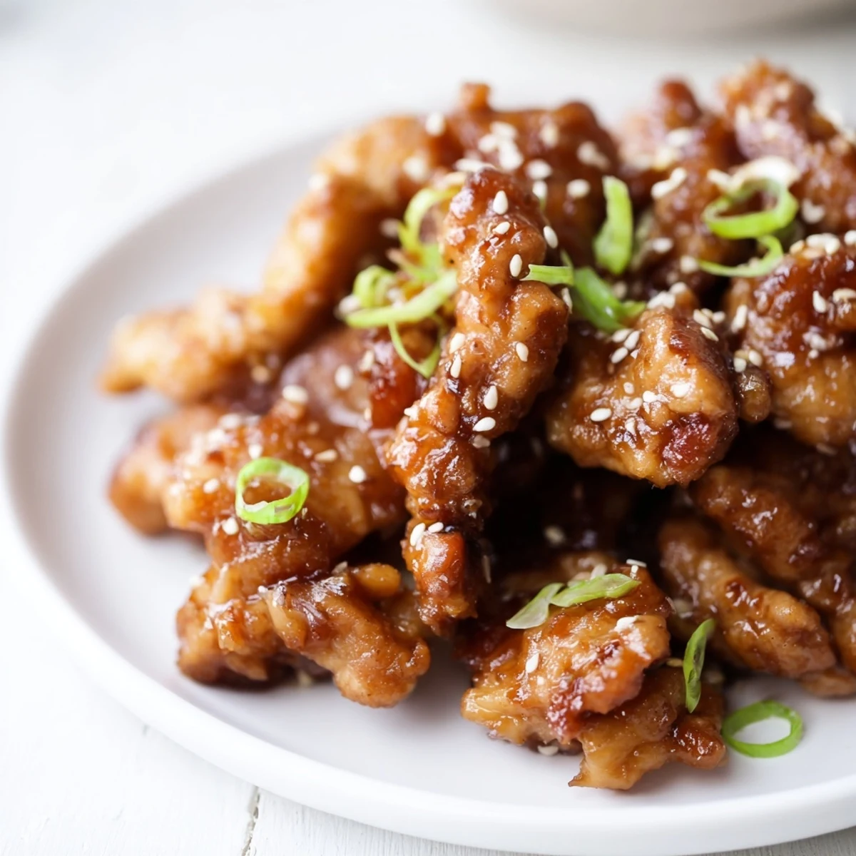 Tender Crock Pot Huli Huli chicken pieces coated in sweet tangy red barbecue glaze