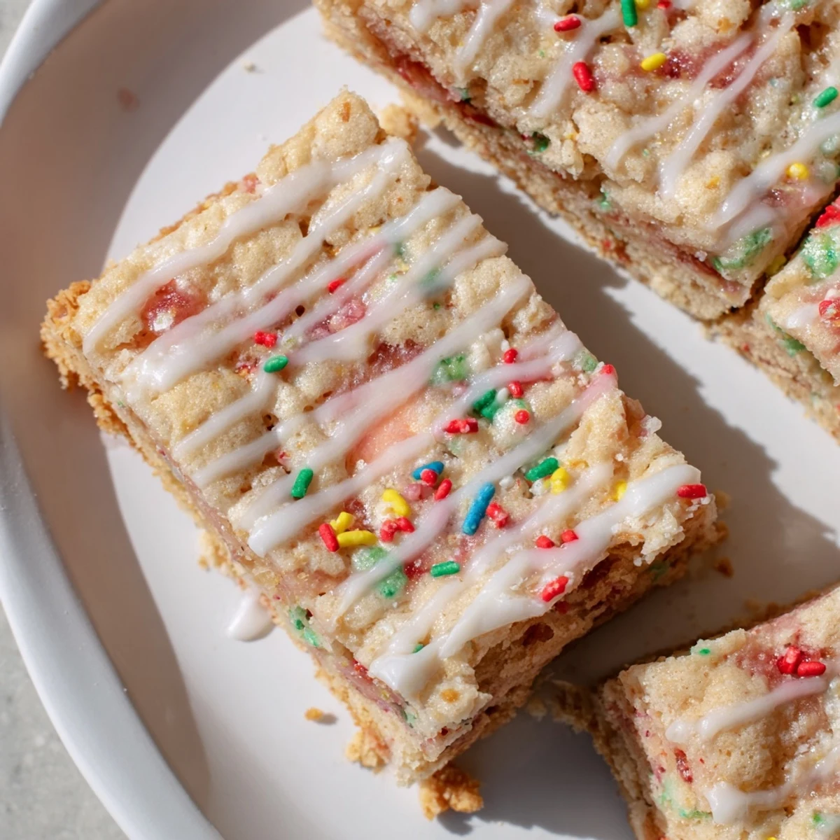 Homemade pop tart cookie squares with sweet jam filling and drizzled vanilla glaze