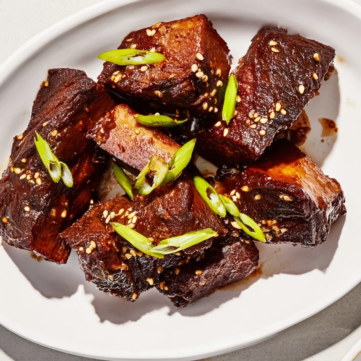 Savory Korean Galbi beef short ribs grilled smoky and glazed with sweet soy marinade