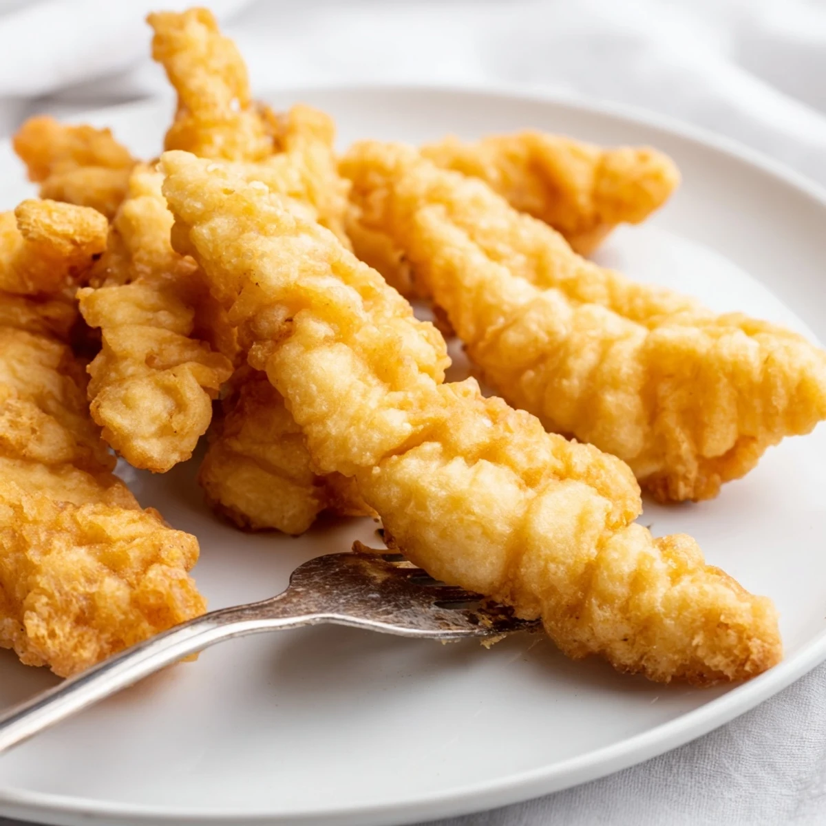 Golden chicken tempura pieces with crispy light batter served alongside tangy dipping sauce