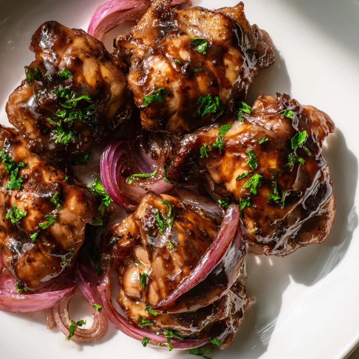 Juicy chicken slow-cooked for hours in tangy balsamic honey mustard sauce served over fluffy white rice
