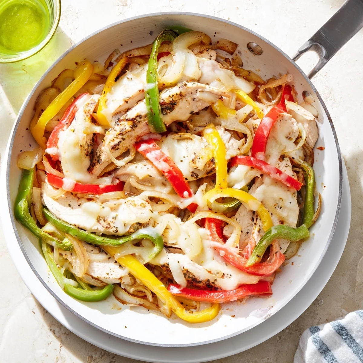 Hearty chicken cheesesteak skillet served hot with tender meat and melted provolone topping