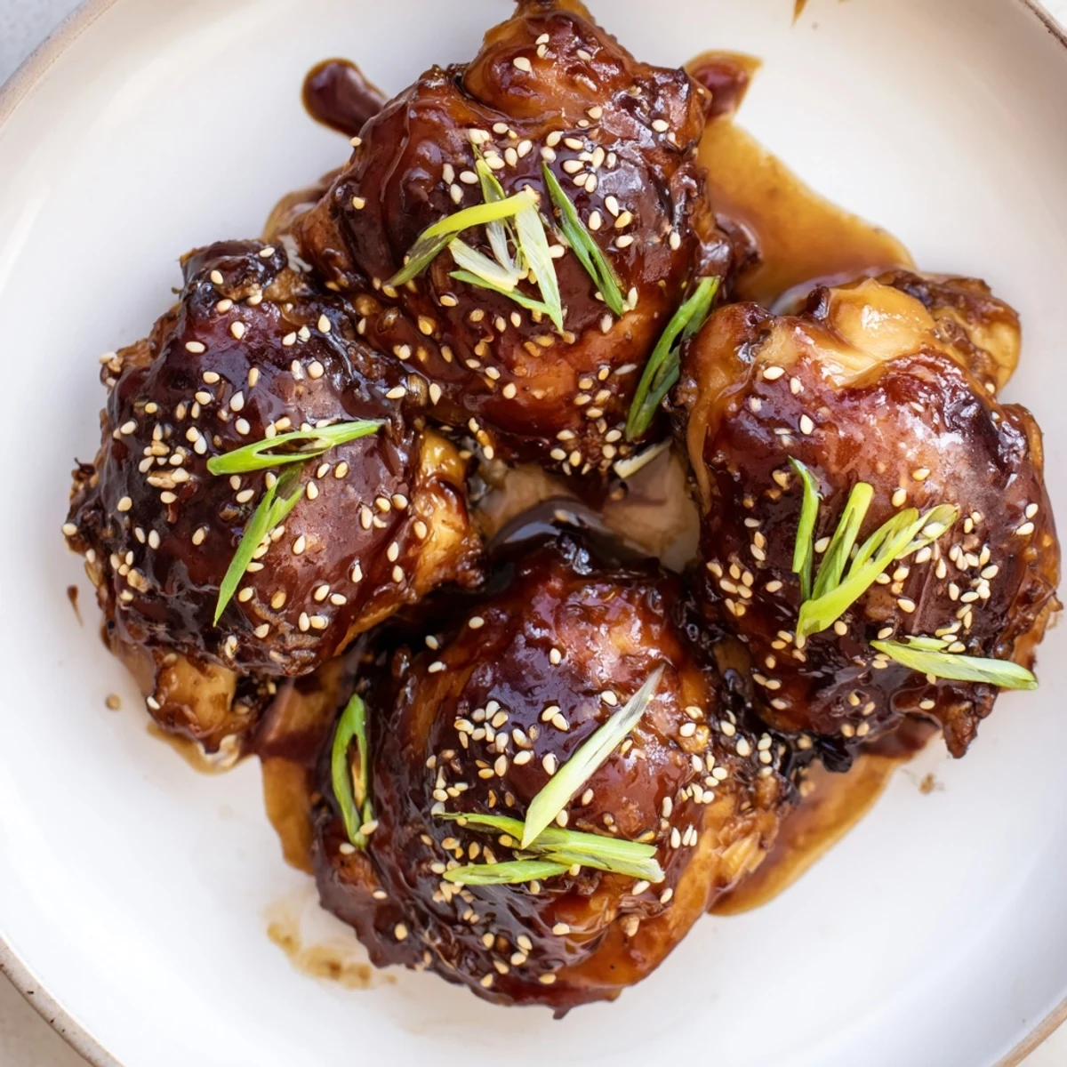 Tender Japanese-inspired chicken thighs roasted to perfection with rich umami miso garlic coating and green onion sprinkles