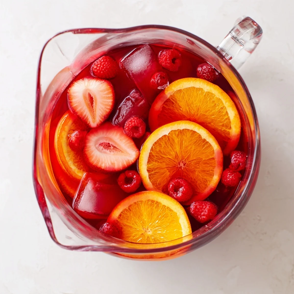 Refreshing Love Potion Punch with floating berries, citrus slices, and fresh mint garnish in clear glasses