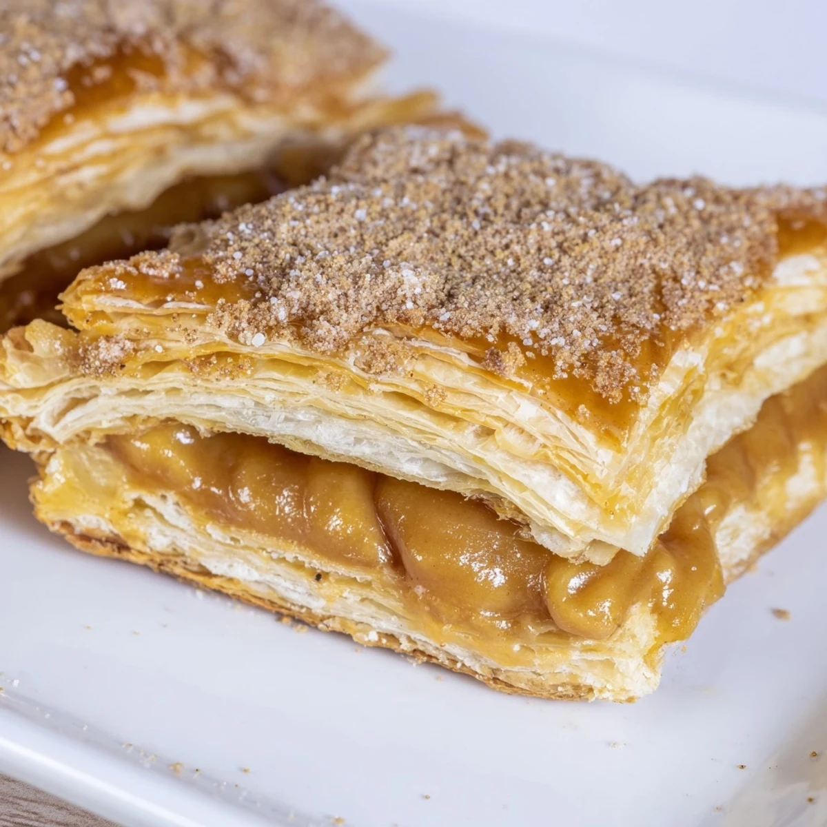 Flaky puff pastry triangles stuffed with sweet dulce de leche cream and baked until crisp