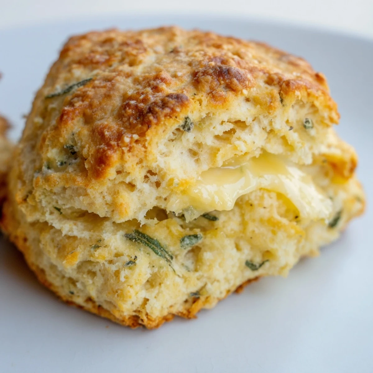 Warm homemade biscuits topped with melted Gruyere cheese and fragrant fresh sage leaves