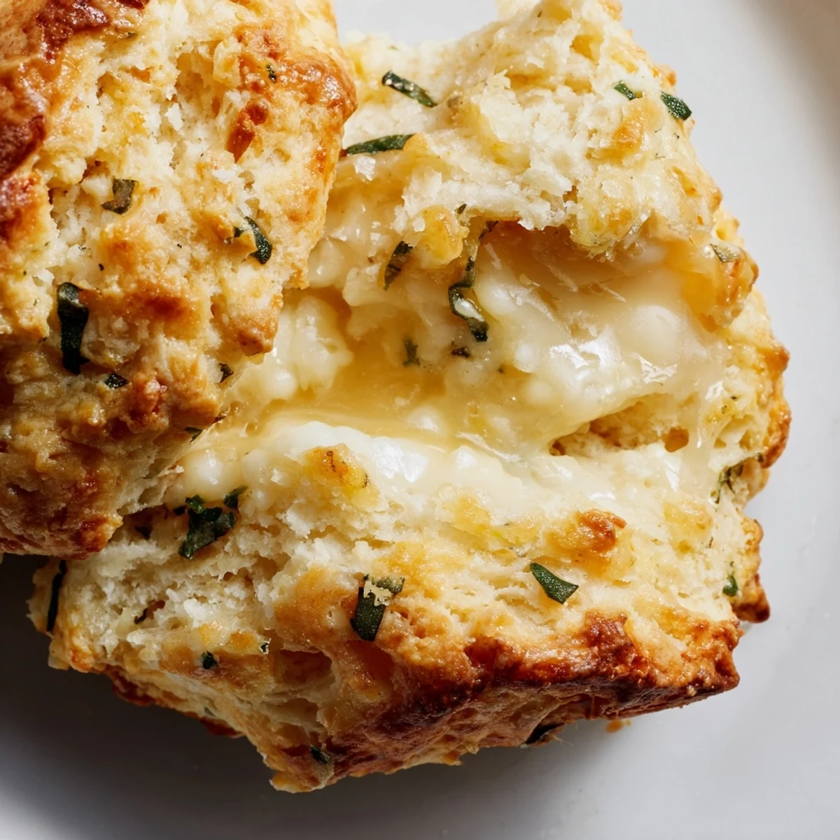 Flaky buttery biscuits filled with nutty Gruyere and earthy sage on a wooden board