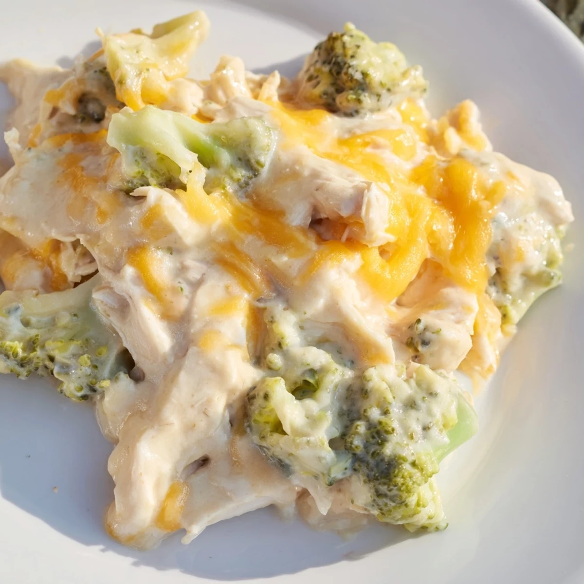 Tender broccoli florets and melted cheddar coat this creamy Crockpot chicken dish