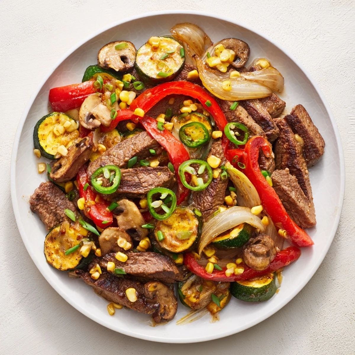 Golden seared beef and colorful vegetables sizzling on a Blackstone griddle for this hearty cowboy stir fry