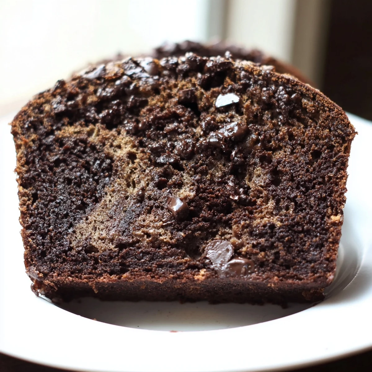 Freshly baked chocolate espresso banana bread with golden crust and chocolate swirls cooling on wire rack