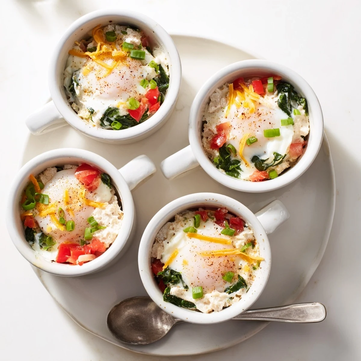 Protein-rich baked cottage cheese eggs dish featuring set whites and perfectly cooked yolks with herbs