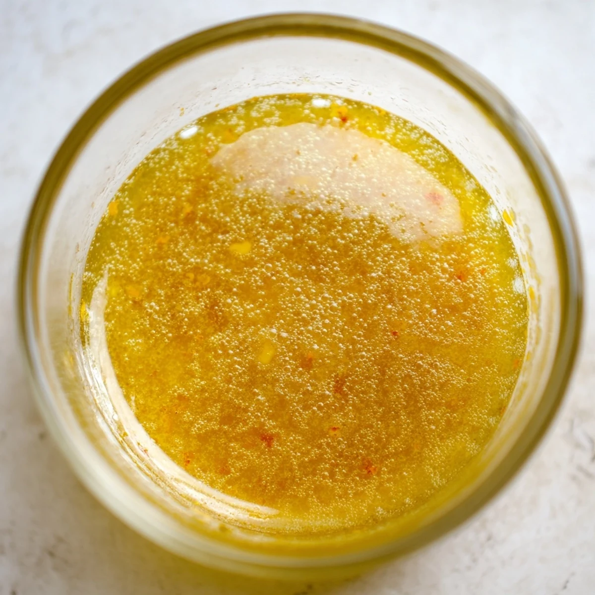 Bright homemade citrus vinaigrette being whisked with olive oil and fresh squeezed orange juice