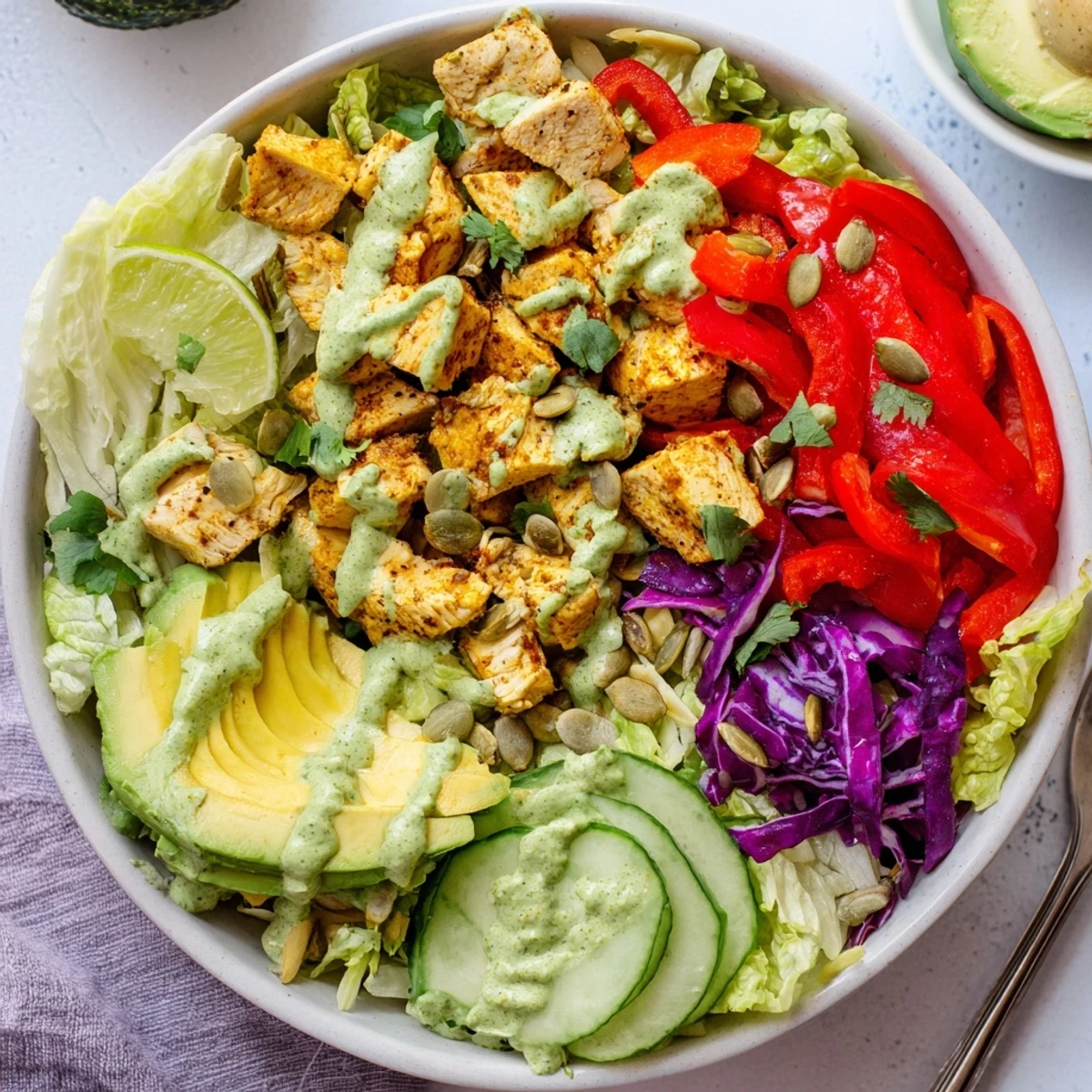 Keto bowls featuring crisp lettuce, grilled chicken, and vibrant vegetables topped with cheese
