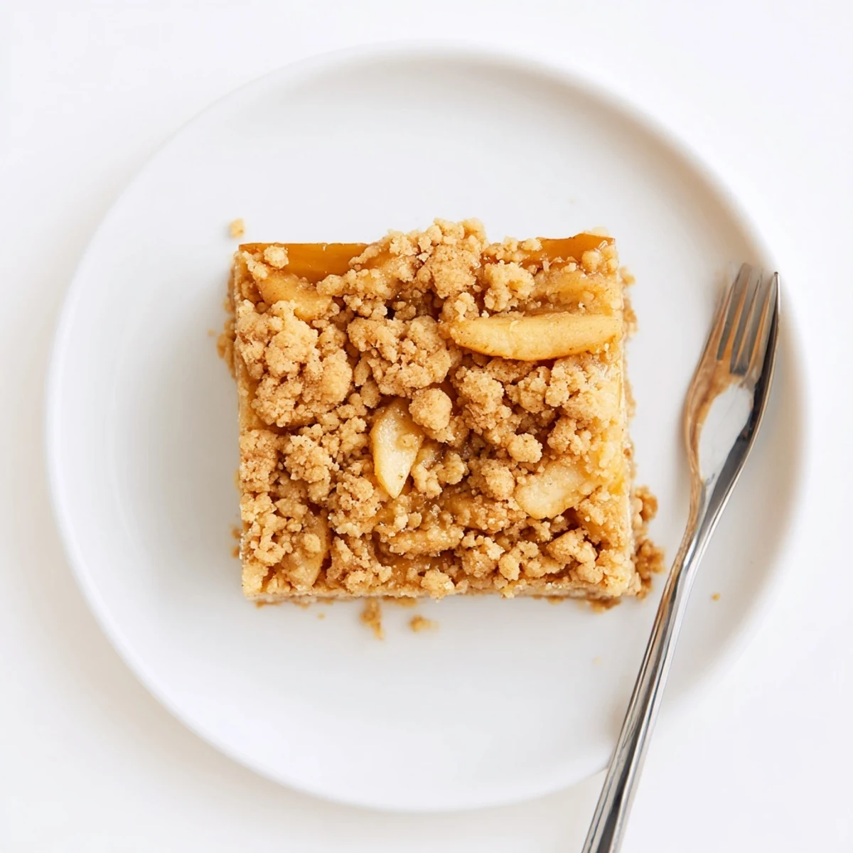 Chewy caramel apple crumb bars drizzled with extra caramel sauce on a fall dessert plate