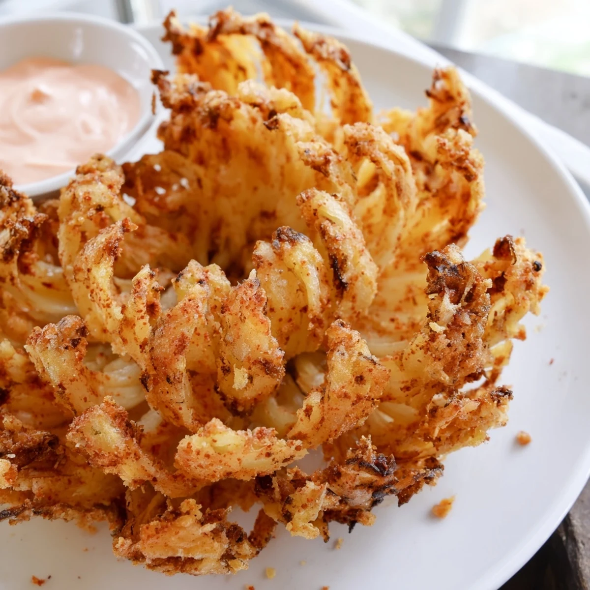 Golden crispy mini bloomin onions served with tangy horseradish dipping sauce.