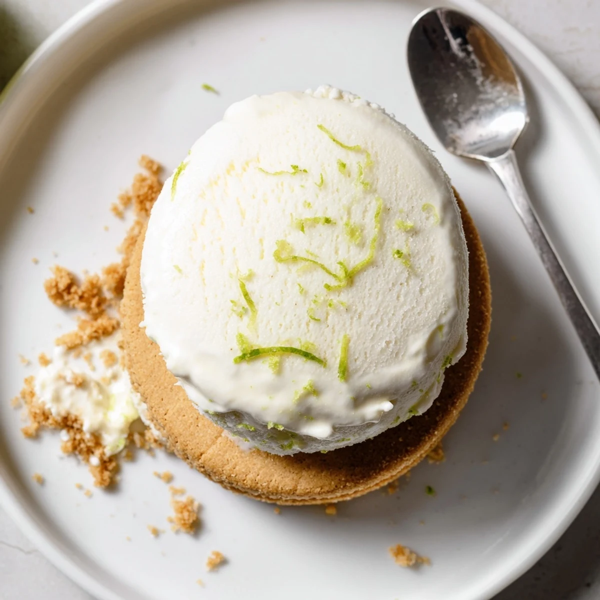 Chilled Key Lime Pie Ice Cream Sandwiches nestled on plate, zesty and creamy center