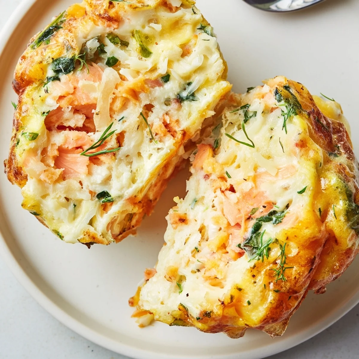 Six golden Smoked Salmon Egg Muffins cooling in tin, perfect for meal prep
