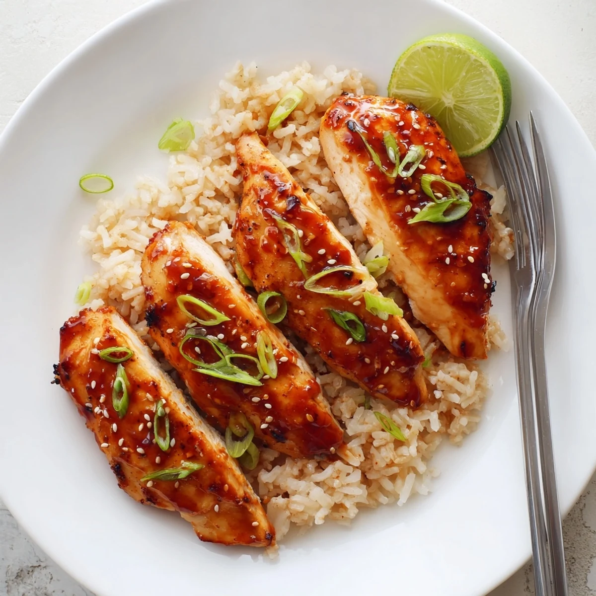 Seared breasts in Spicy Maple Chicken And Coconut Rice, sesame-sprinkled, aromatic.
