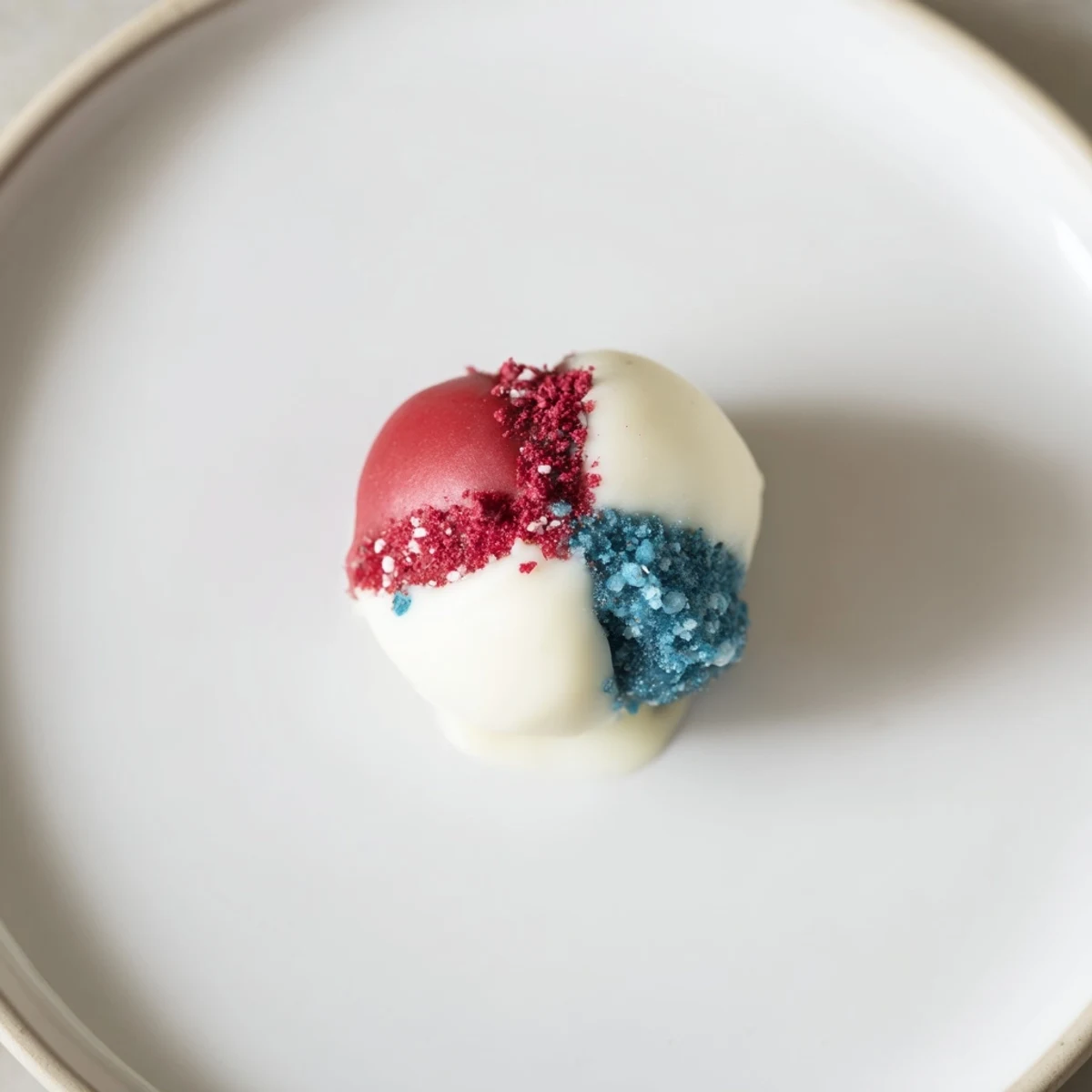 Fourth of July Truffles: creamy white chocolate spheres with fruity red, blue accents